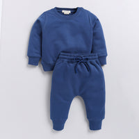 Load image into Gallery viewer, Get dark blue color organic fleece Sweatshirt &amp; jogger set for your 12-18 months baby - CotandCandyBaby
