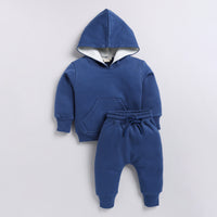 Load image into Gallery viewer, Find dark blue color organic fleece hoodie &amp; jogger set for your 18-24 months baby - CotandCandyBaby
