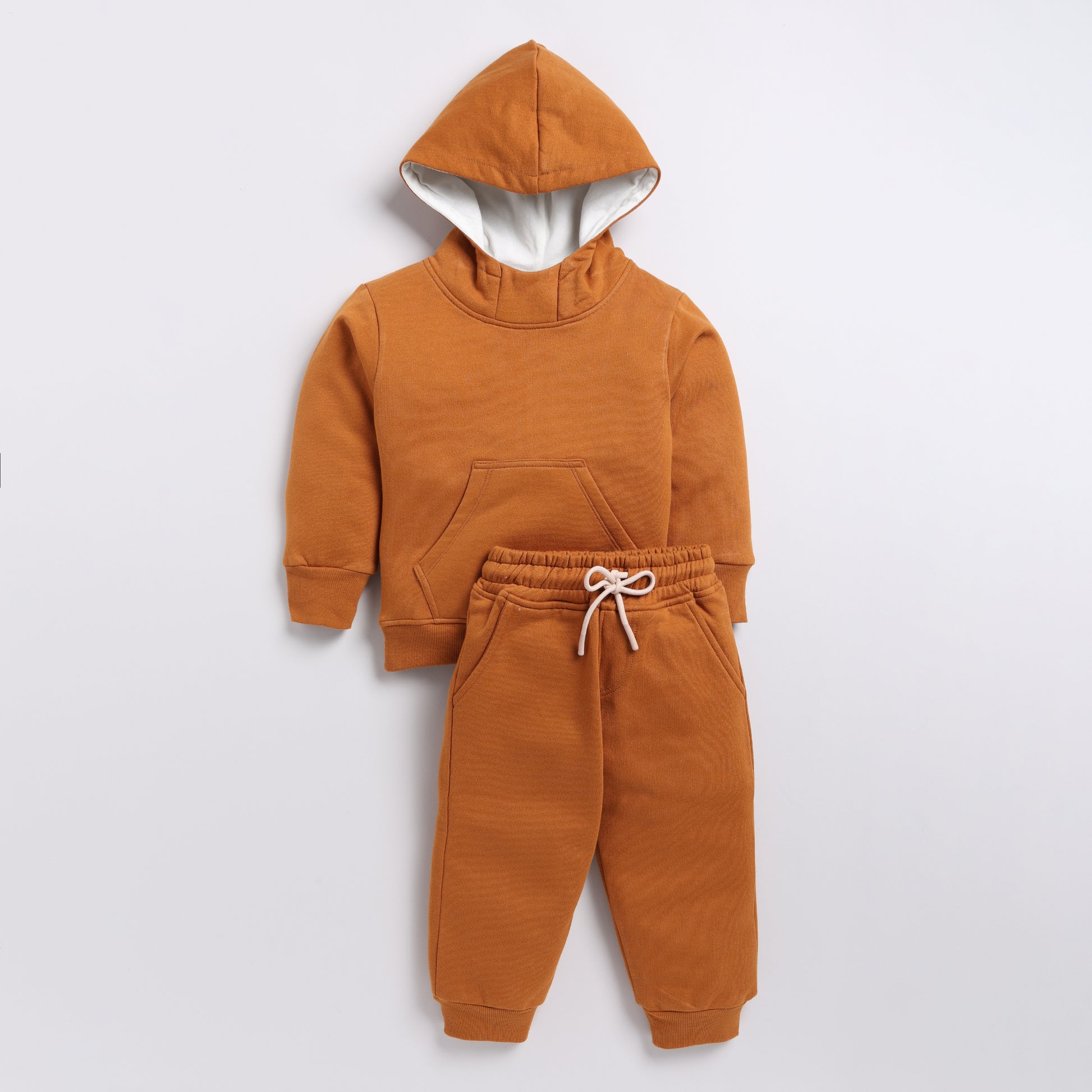 Get pumpkin spice color organic fleece hoodie & jogger set for your 3 months to 5 years baby - CotandCandyBaby