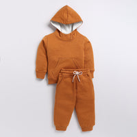 Load image into Gallery viewer, Get pumpkin spice color organic fleece hoodie &amp; jogger set for your 3 months to 5 years baby - CotandCandyBaby
