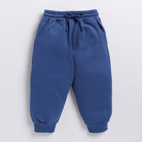 Load image into Gallery viewer, Buy dark blue color organic fleece relaxed jogger for your 3 months to 5 years baby - CotandCandyBaby
