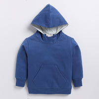 Load image into Gallery viewer, Find dark blue color organic fleece hoodie &amp; jogger online set for your 3 months to 5 years baby - CotandCandyBaby
