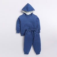 Load image into Gallery viewer, Purchase dark blue color organic fleece hoodie &amp; jogger online set for your 3 months to 5 years baby - CotandCandyBaby
