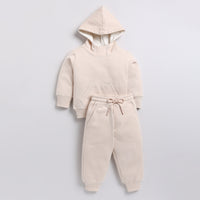 Load image into Gallery viewer, Get almond color organic fleece hoodie &amp; jogger set for your 3  months to 5 years baby - CotandCandyBaby
