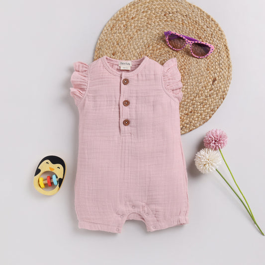 Blush Pink Organic Muslin Half Romper