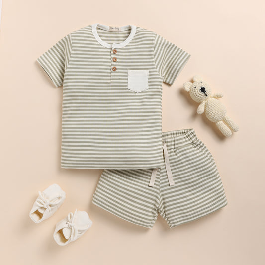 Dewkist Stripe Organic CORD SET Shorts And Short Sleeve Tshirt

