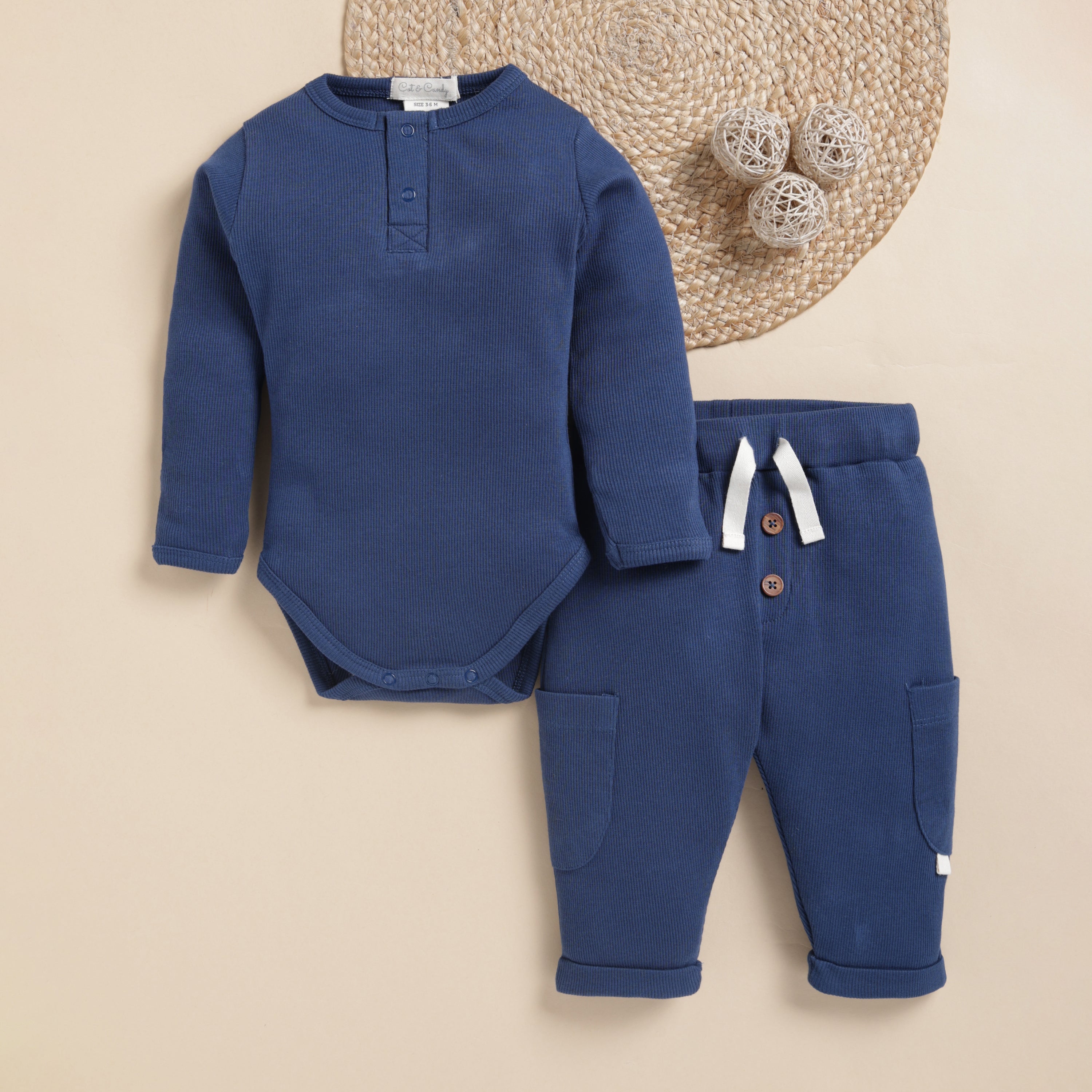 Navy Organic Long Sleeve Bodysuit With Drawstring Leggings ...