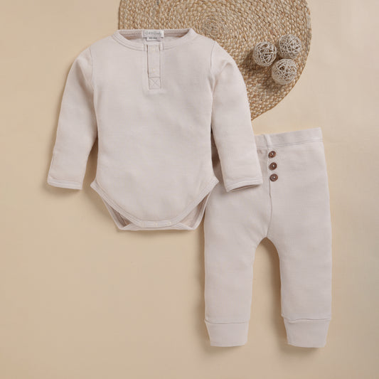 Oatmeal Organic Long Sleeve Bodysuit With Drawstring Leggings