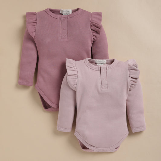 Nostalgia Rose + Blush Pink Organic Long Sleeve Bodysuit With Frill