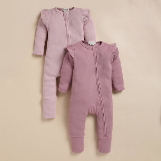 Blush Pink + Nostalgia Rose Organic Zipsuit With Frill