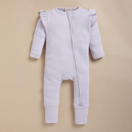 Lavender Fog Organic Zipsuit with Frill