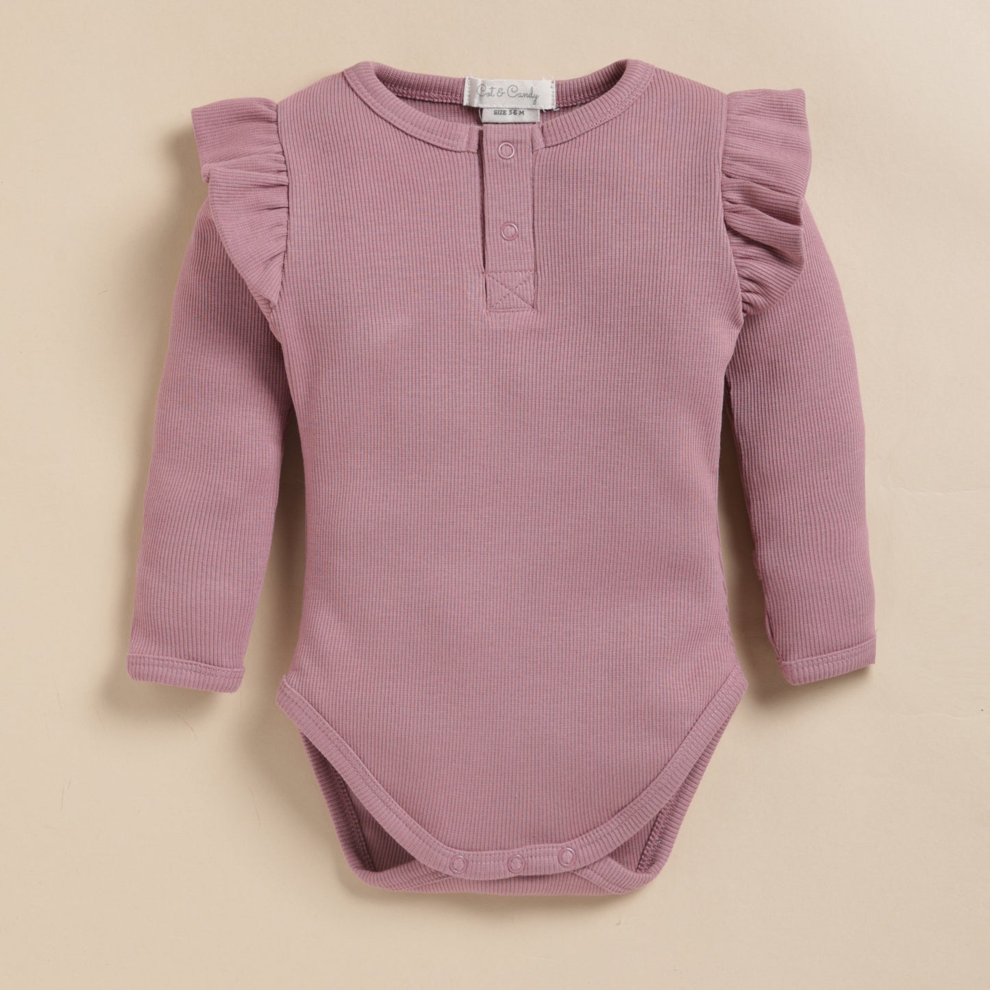 Nostalgia Rose + Blush Pink Organic Long Sleeve Bodysuit With Frill