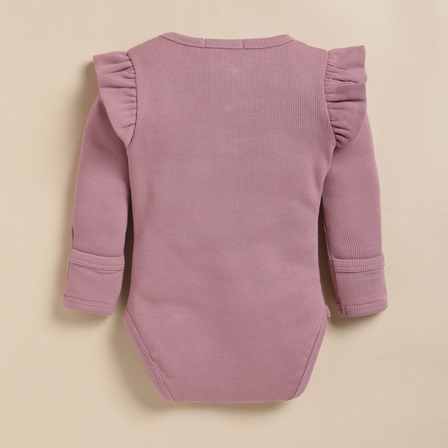 Nostalgia Rose + Lavender Fog Organic Long Sleeve Bodysuit With Frill