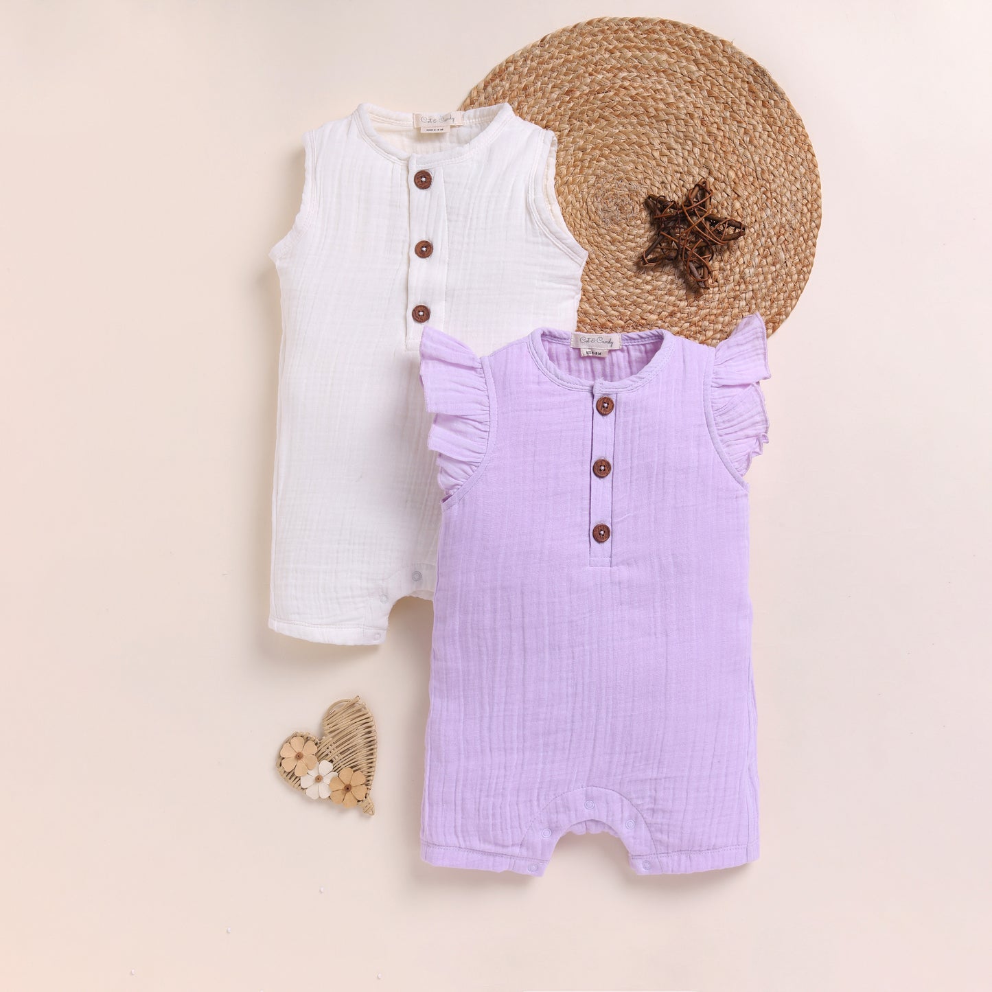 Milk + Lilac Organic Muslin Half Romper Pack Of 2