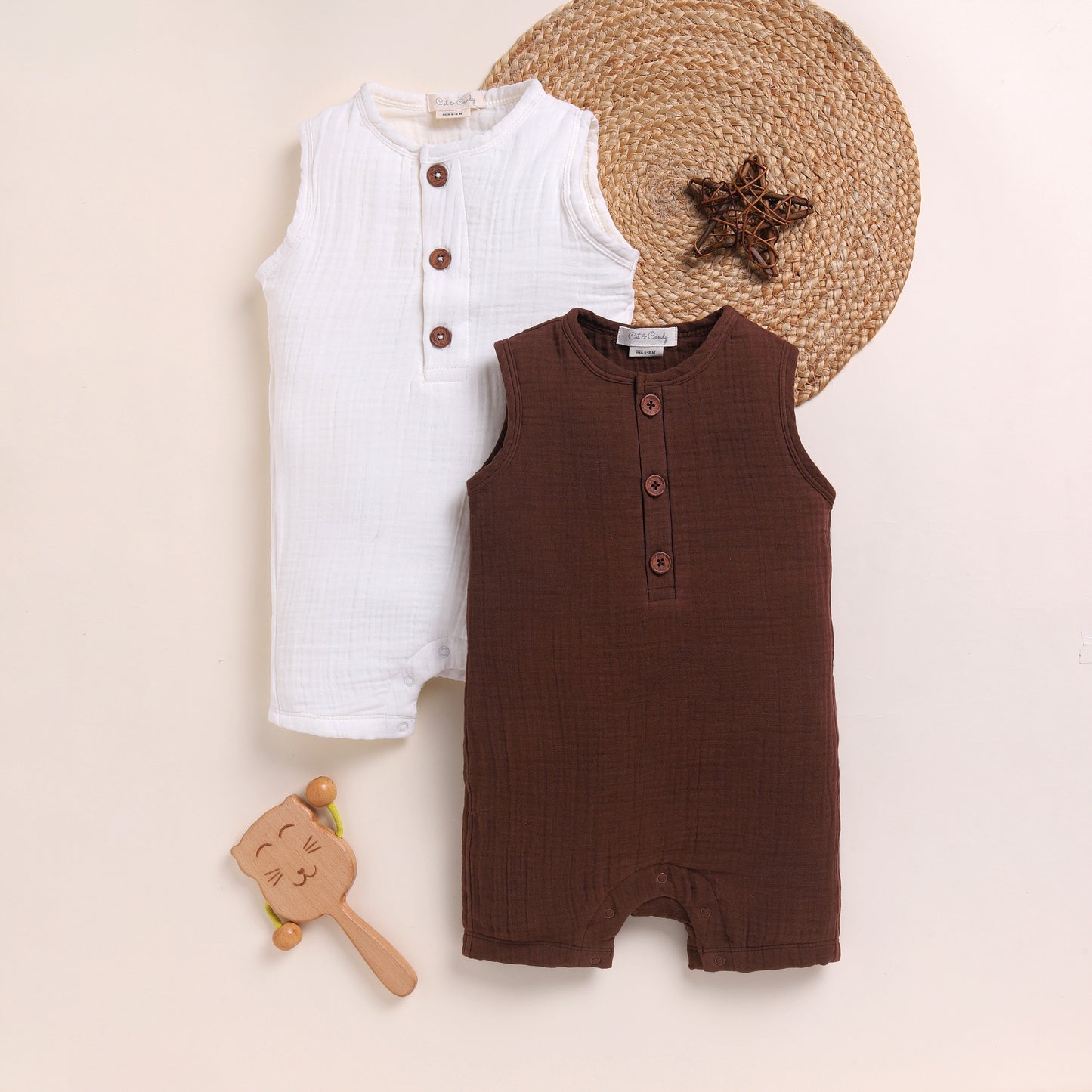 Milk + Cocoa Whisper Organic Muslin Half Romper Pack Of 2