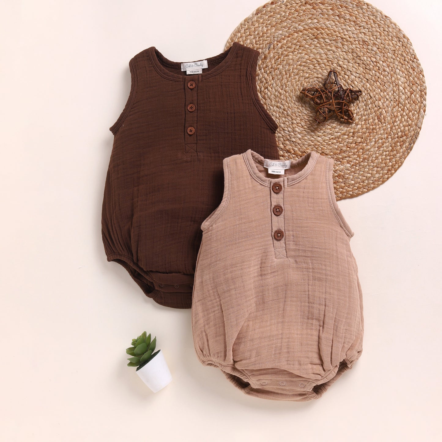 Cocoa Whisper + Latte Organic Muslin Bubble Romper Pack Of 2