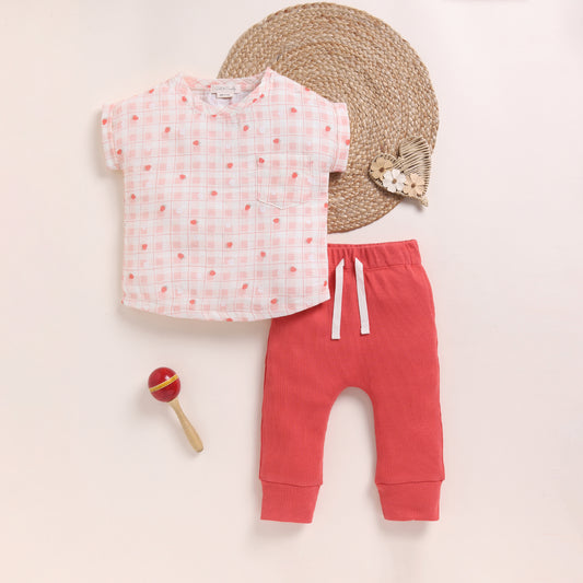 Strawberry + Berry Organic Muslin Oversized Tee With Legging