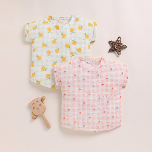 Orange + Strawberry Organic Muslin Oversized Tees Pack Of 2