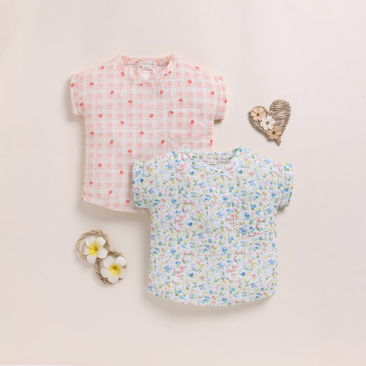 Strawberry + Spring Floral Organic Muslin Oversized Tees Pack Of 2