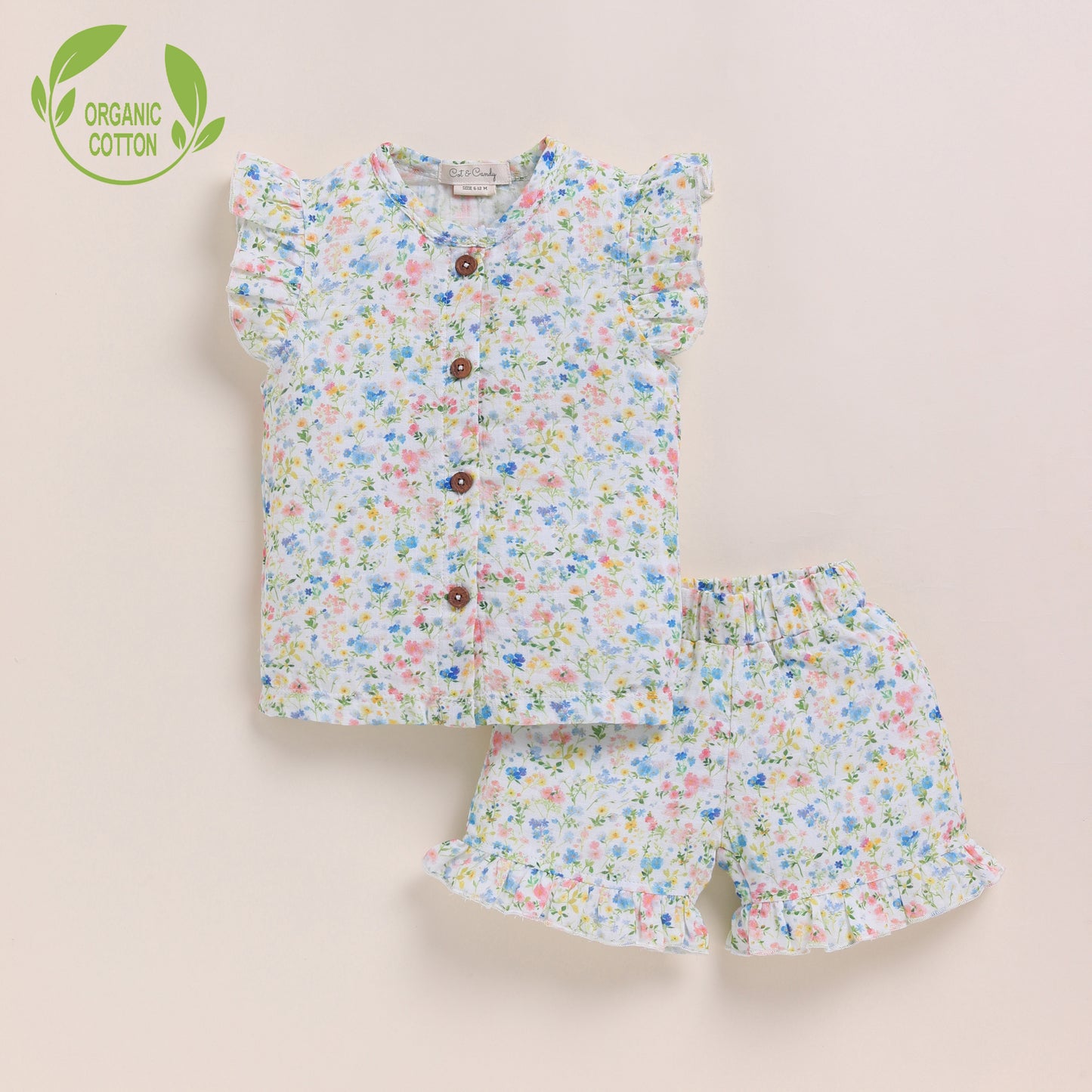 Spring Floral Print Organic Muslin Jhabla Set
