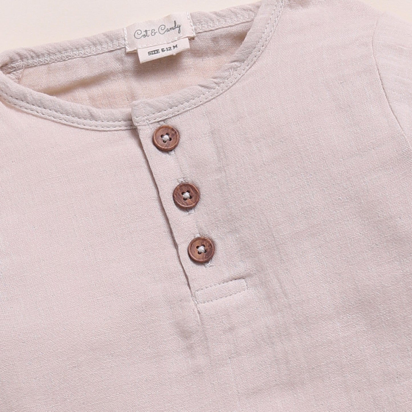 Oatmeal + Cocoa Whisper Organic Muslin Long Sleeve Henley Tshirt With Lounge Pant Set