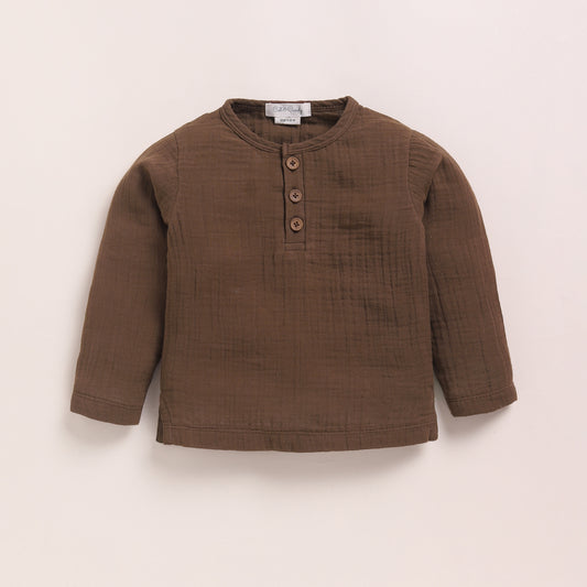 Cocoa Whisper Organic Muslin Long Sleeve Henley T-Shirt