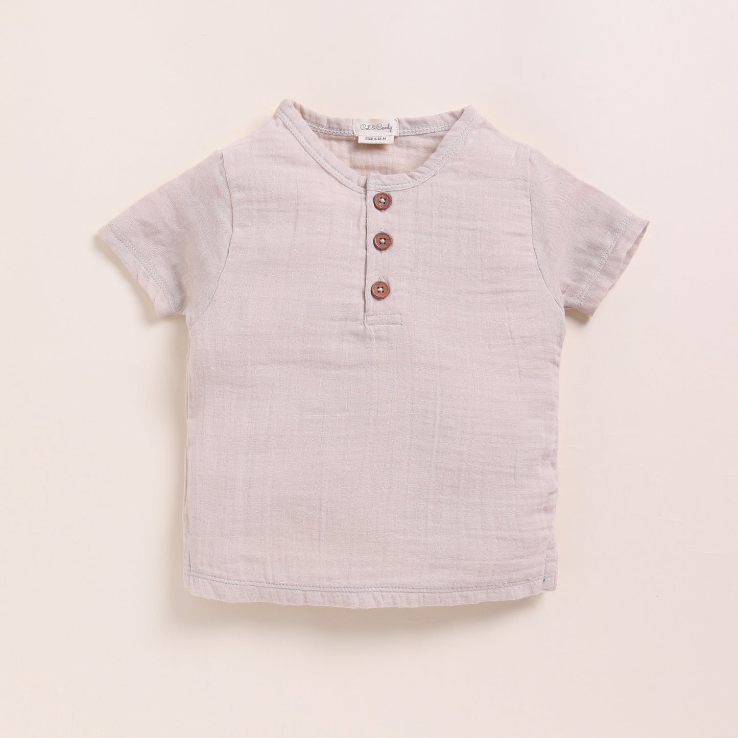 Oatmeal + Cocoa Whisper Organic Muslin Short Sleeve Henley T-shirt With Lounge Pant Set
