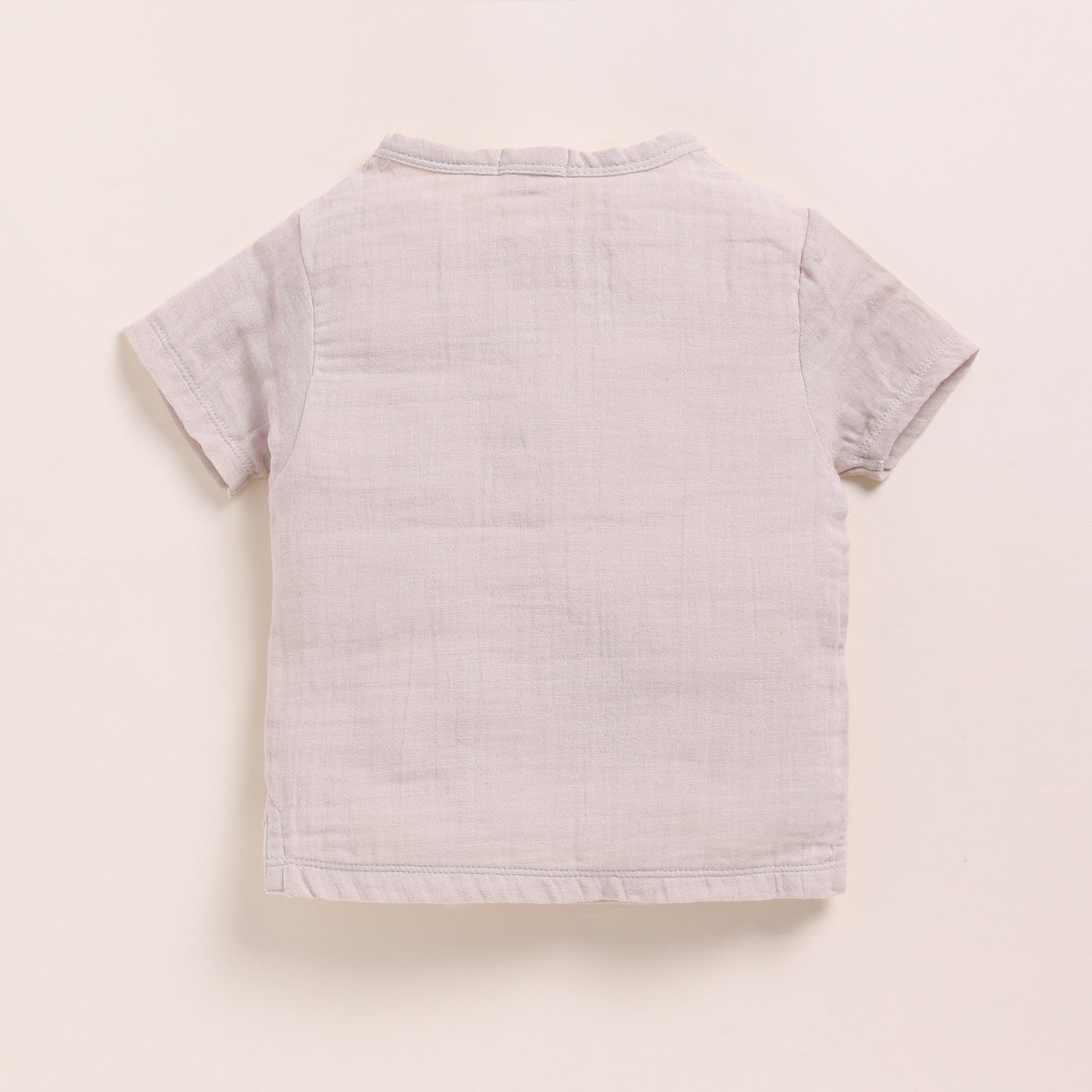 Oatmeal + Cocoa Whisper Organic Muslin Short Sleeve Henley T-shirt With Lounge Pant Set