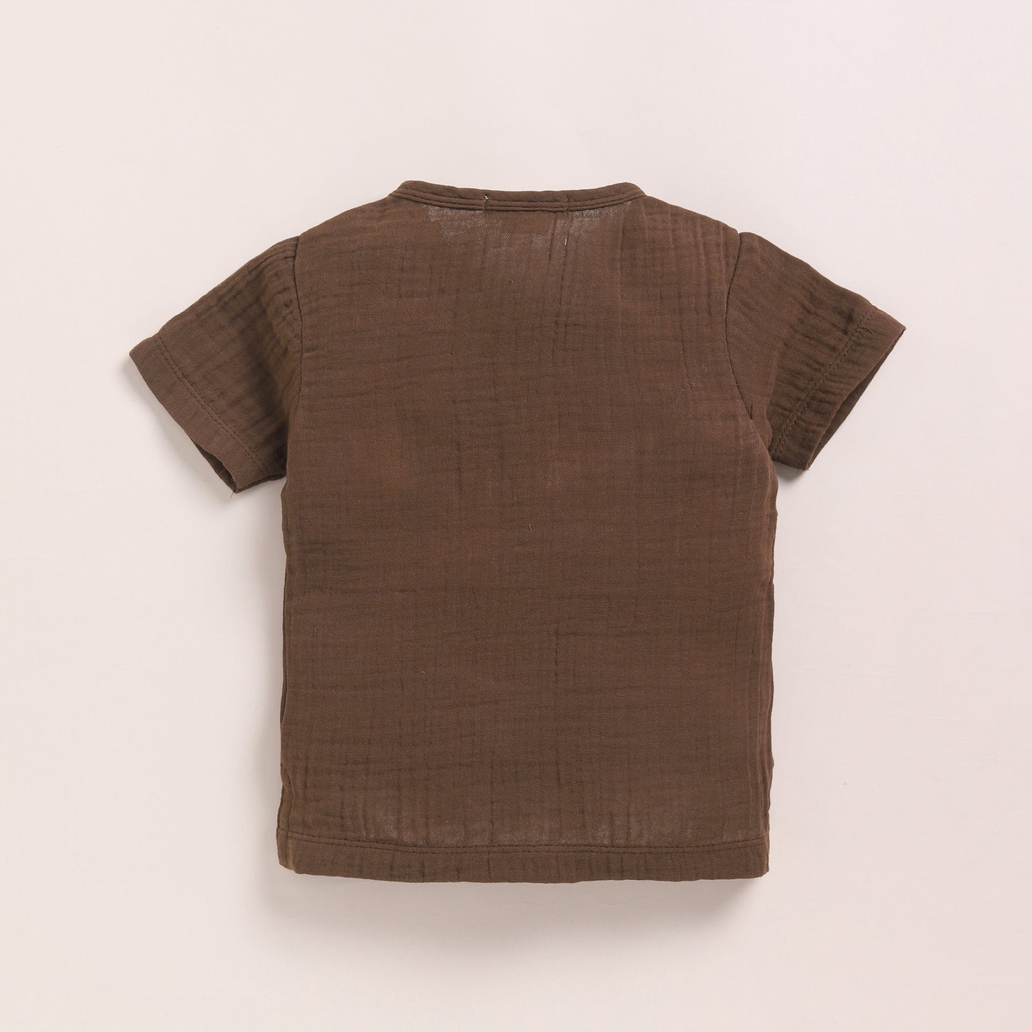 Cocoa Whisper + Oatmeal Organic Muslin Short Sleeve Henley T-shirt With Lounge Pant Set