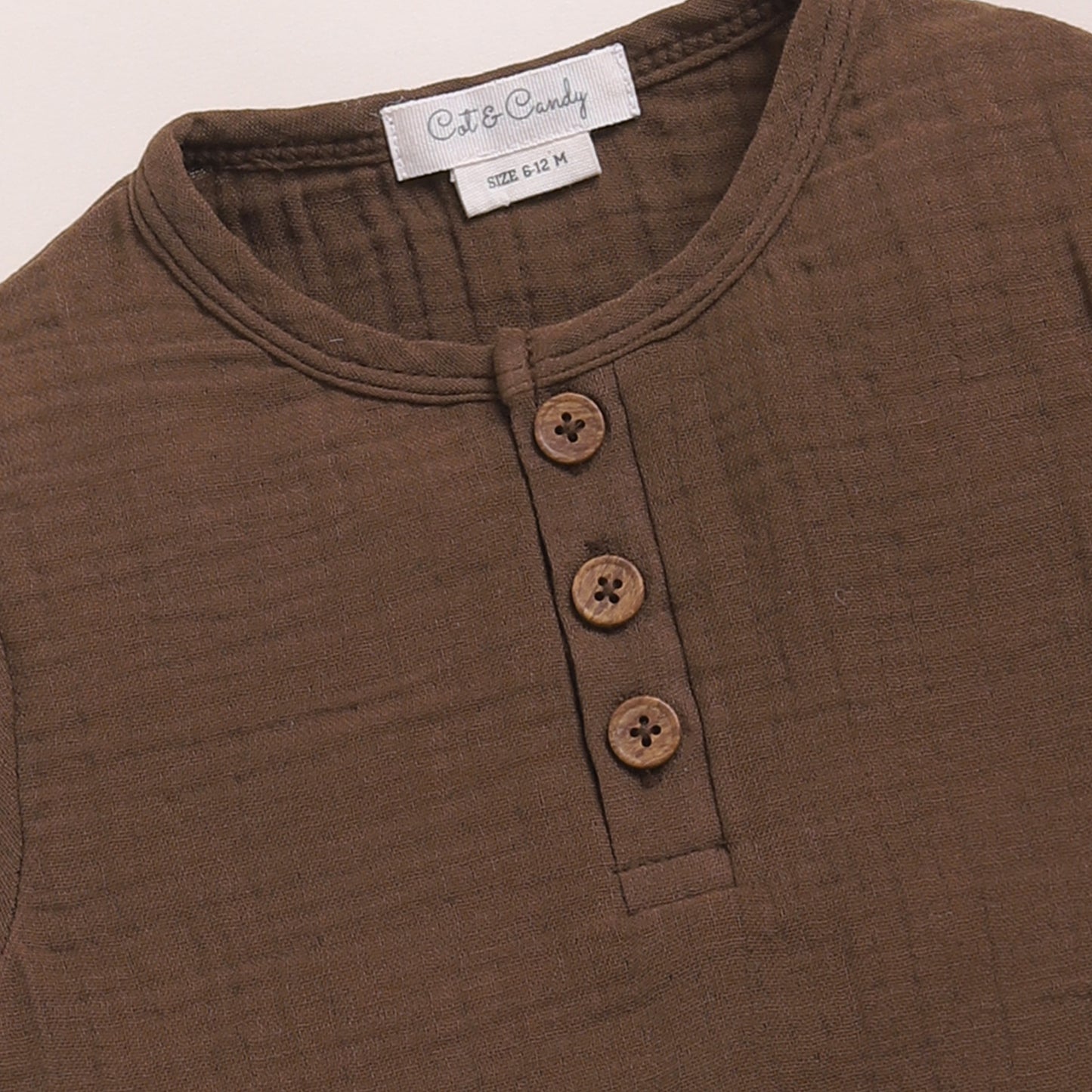 Cocoa Whisper + Oatmeal Organic Muslin Short Sleeve Henley T-shirt With Lounge Pant Set