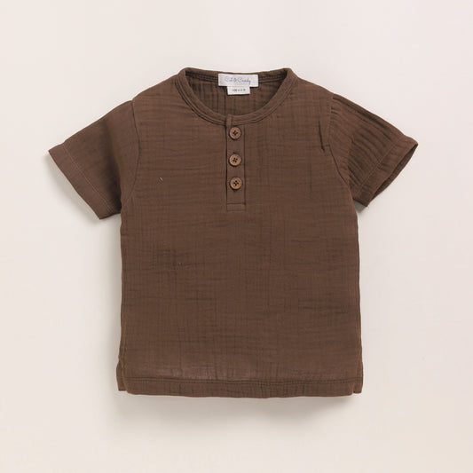 Cocoa Whisper Organic Muslin Short Sleeve Henley T-Shirt