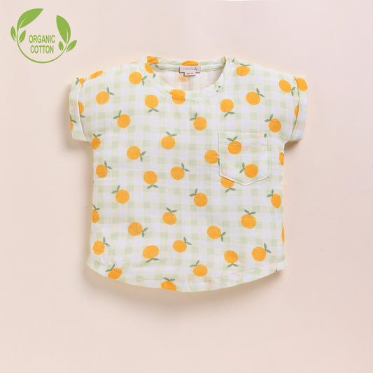 Orange  Print Organic Muslin Oversized Tees