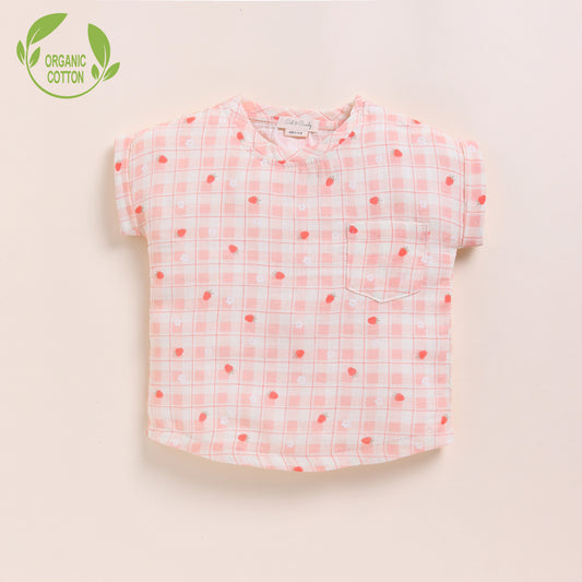 Strawberry Print Organic Muslin Oversized Tees