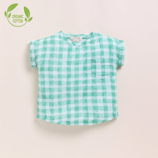 Sage Checks Print Organic Muslin Oversized Tees