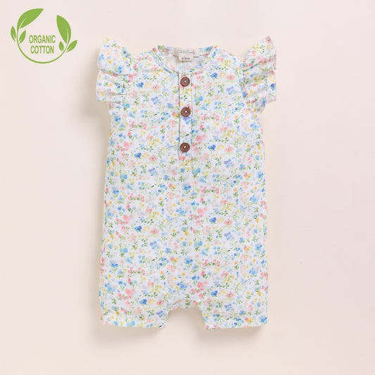 Spring Floral Print Organic MuslinFrill Half Romper