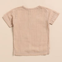 Load image into Gallery viewer, Latte Organic Muslin Short Sleeve Henley Tshirt With Lounge Pant Set
