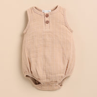 Load image into Gallery viewer, Oatmeal + Latte Organic Muslin Bubble Romper
