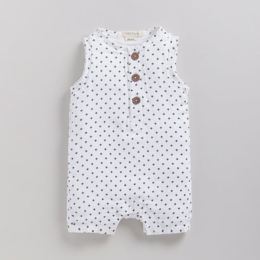 Cross Print Organic Muslin Half Romper