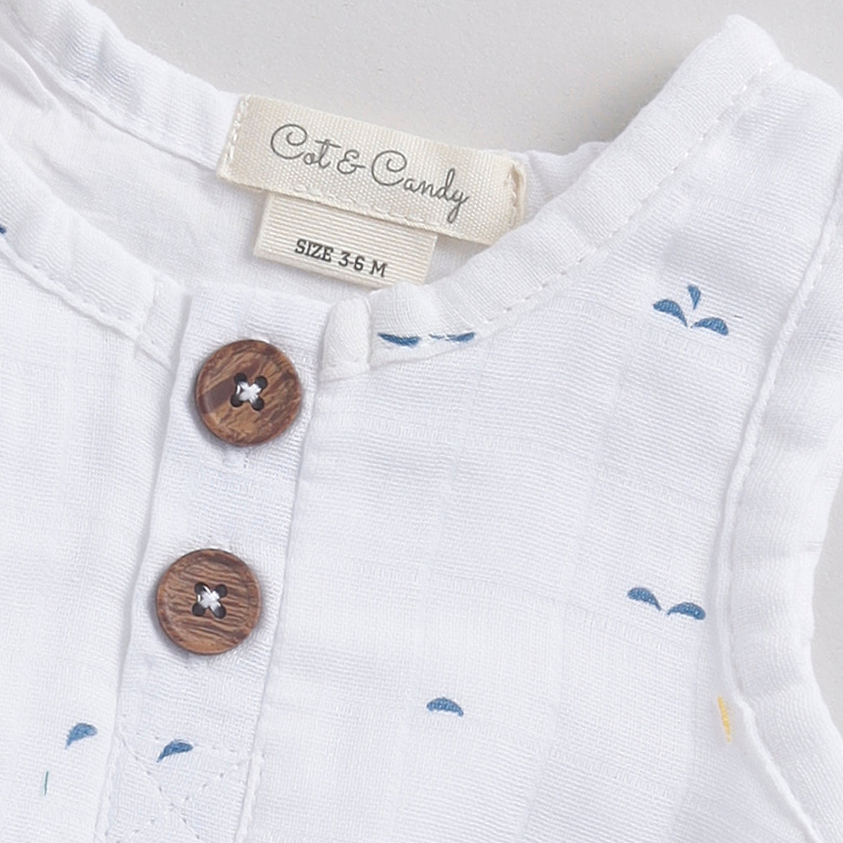 Blue Dot Print Organic Muslin Bubble Romper