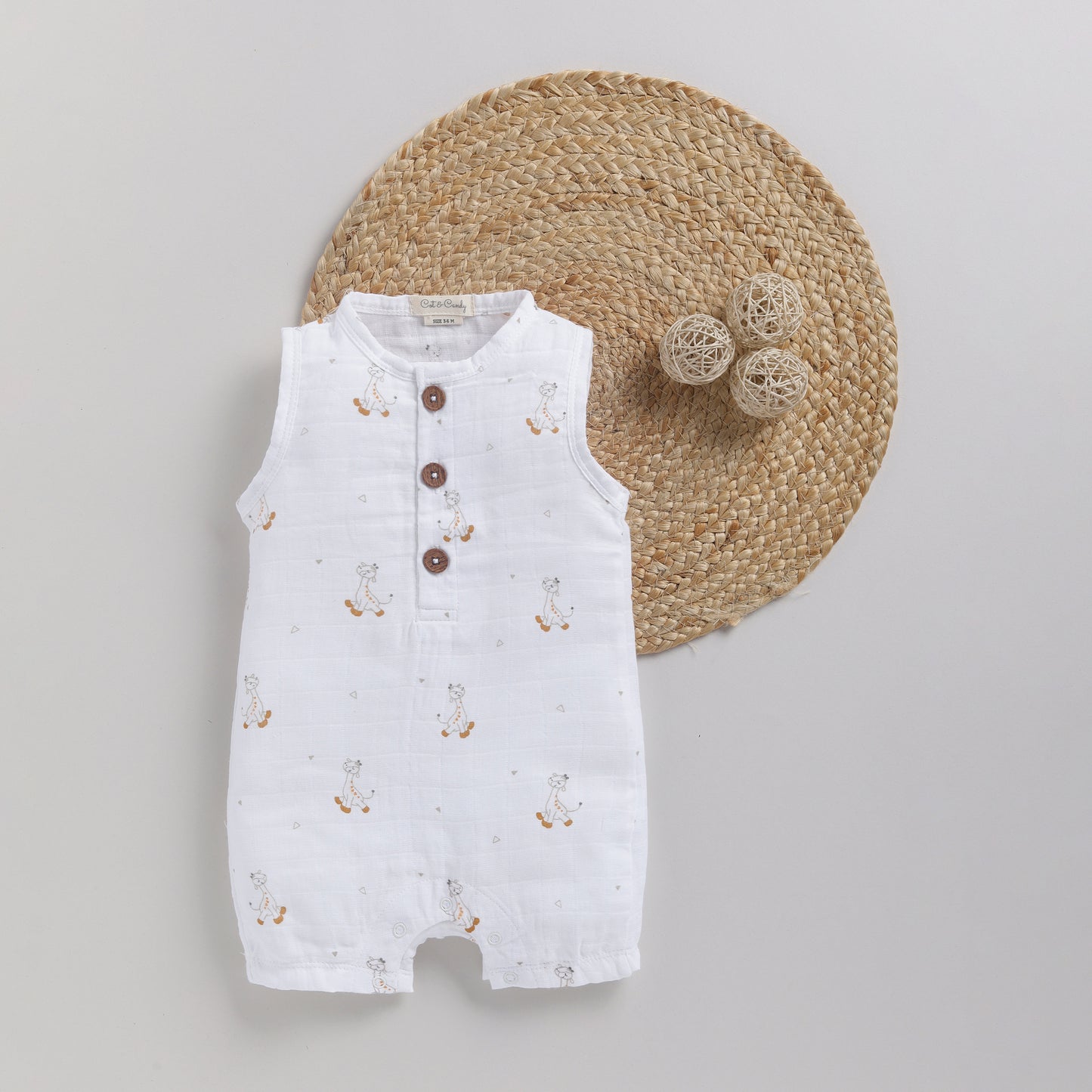 Giraffe Print Organic Muslin Half Romper