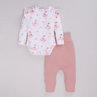 Load image into Gallery viewer, Ballerina Full Sleeve Printed Bodysuits with Pink Blush Drawstring Pants  - Pack of 2
