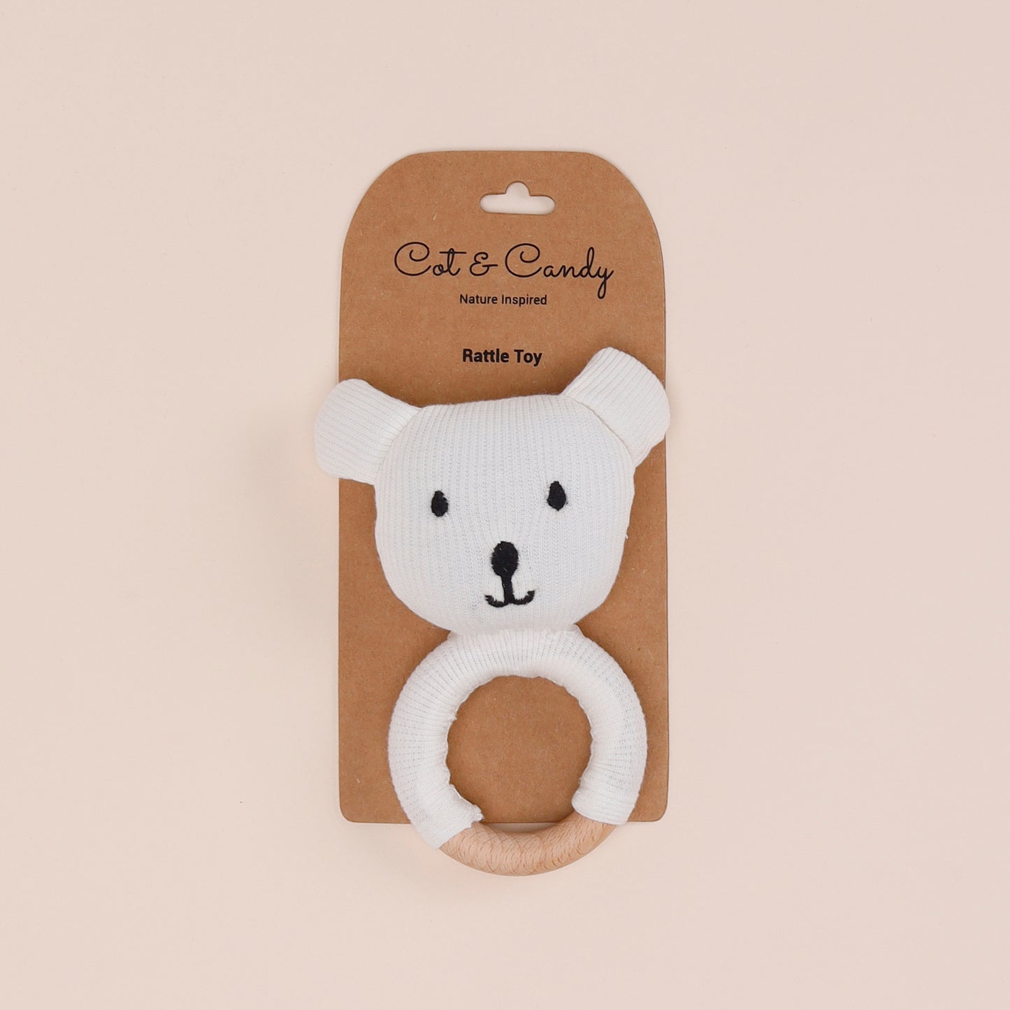 White Organic Baby Rattle Toy