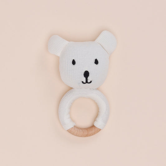 White Organic Baby Rattle Toy