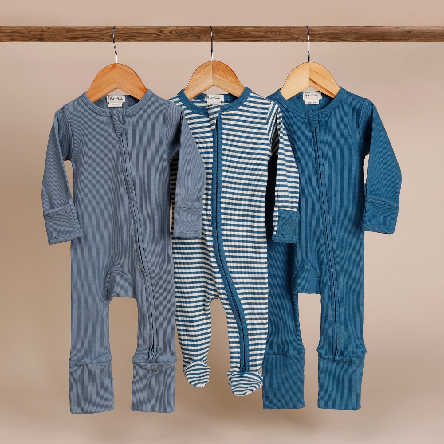 Pack of 3 Long Sleeve Zipsuits for 0-3 months baby