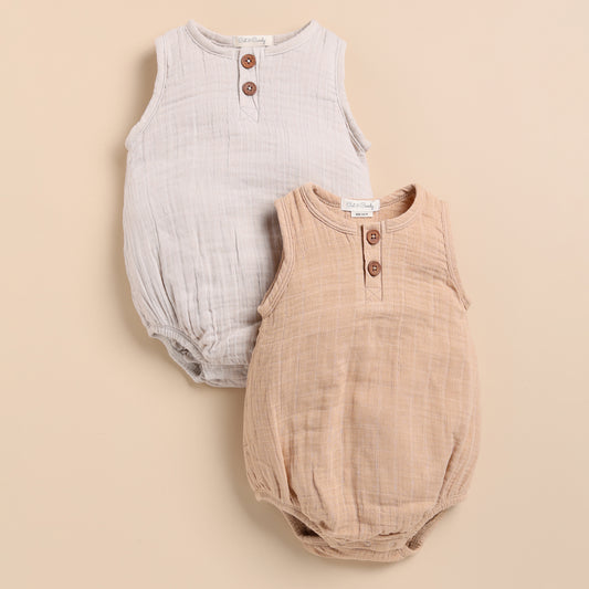 Oatmeal + Latte Organic Muslin Bubble Romper