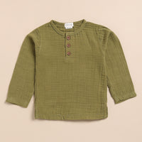 Load image into Gallery viewer, Olive Organic Muslin Long Sleeve Henley Tshirt With Lounge Pant Set
