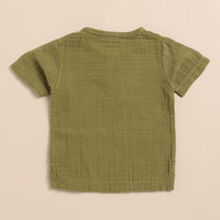 Load image into Gallery viewer, Olive Organic Muslin Short Sleeve Henley Tshirt With Lounge Pant Set
