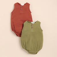 Load image into Gallery viewer, Olive + Picante Organic Muslin Bubble Romper
