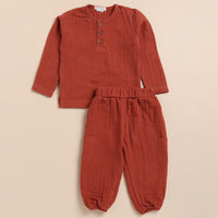 Load image into Gallery viewer, Picante Organic Muslin Long Sleeve Henley Tshirt With Lounge Pant Set
