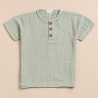 Load image into Gallery viewer, Sage Organic Muslin Short Sleeve Henley Tshirt With Lounge Pant Set
